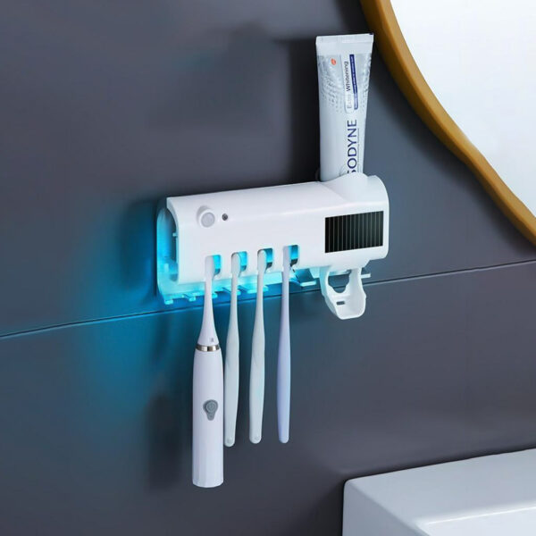 Suporte Dispenser para Escova de Dente com Esterelizador UV Lâmpada LED